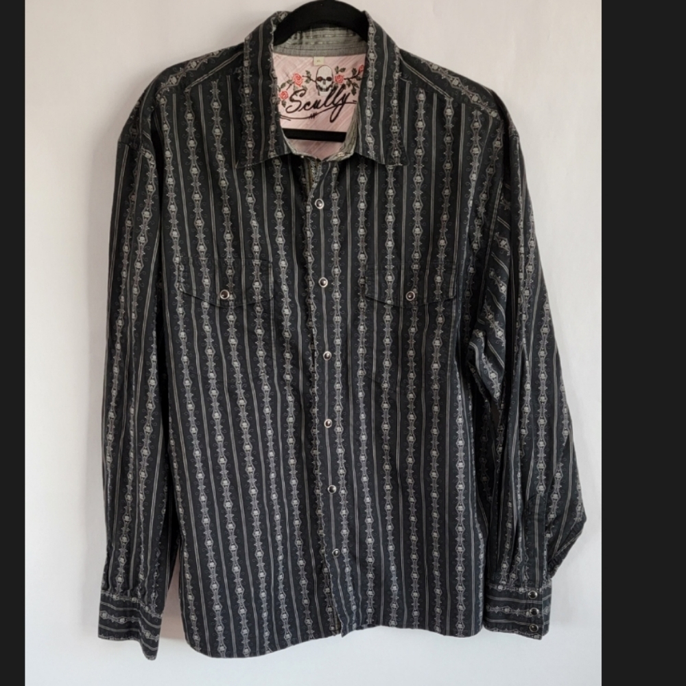 Scully Western skull stripe embroidered shirt XL